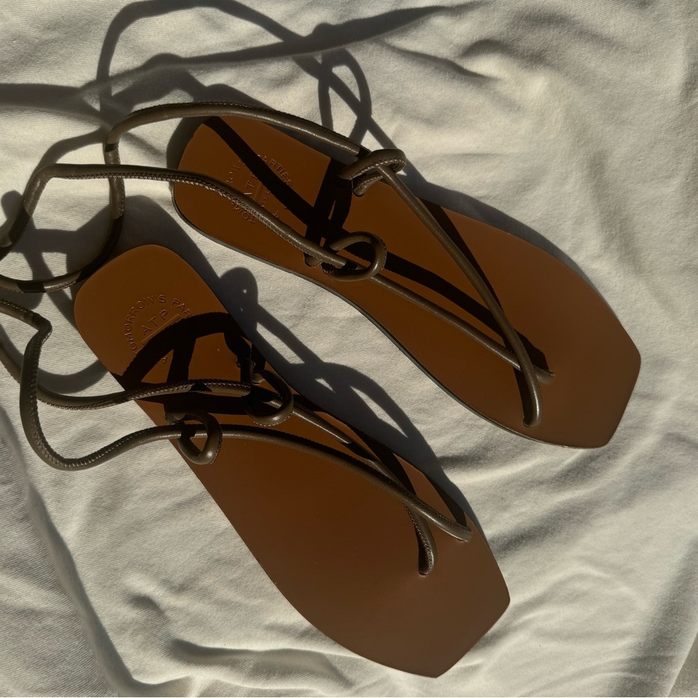 ATP ATELIER Leather wrap tie flat sandals in Khaki EU 38